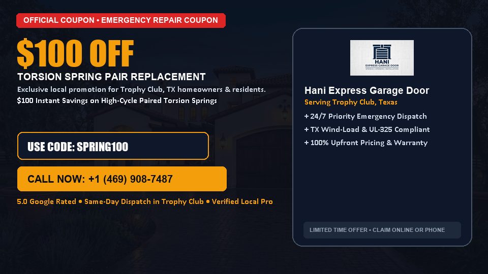 Hani Express Garage Door $100 OFF Dual Torsion Spring Replacement in Trophy Club, TX