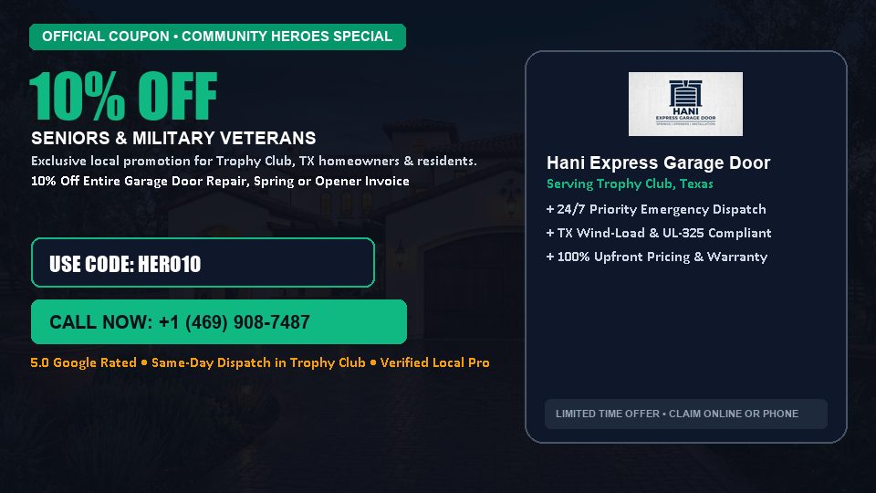 Hani Express Garage Door 10% OFF Seniors & Military Veterans in Trophy Club, TX